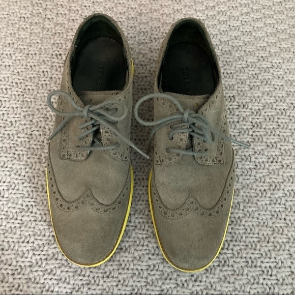 COLE HAAN Lunargrand Sz 7 (M) 9-9.5 (W) Oxford  Wingtip Gray Suede Shoes - Picture 2 of 10